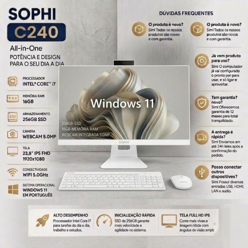 All In One Computador Intel I7 16gb Ssd256gb Tela 23,8 Full HD PC